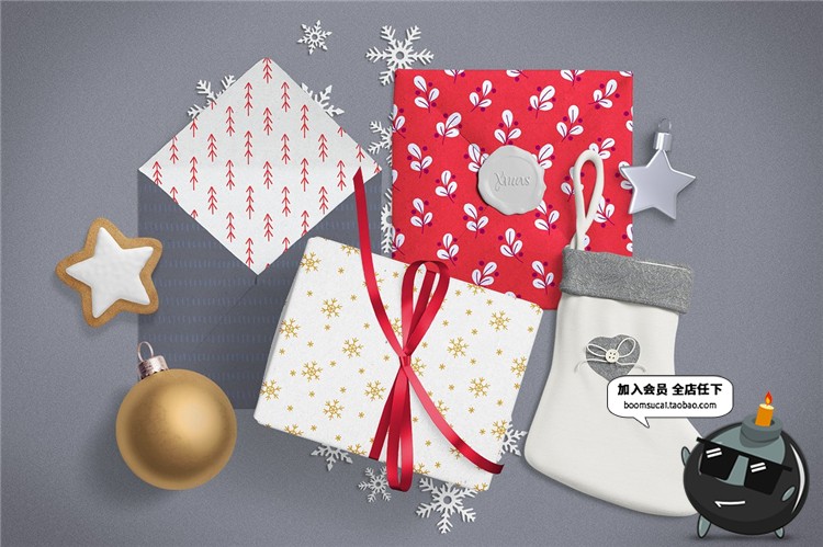 圣诞节礼品包装礼物卡片图案背景色彩丰富手绘无缝印刷AI矢量素材-设计猿