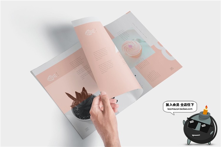 时尚杂志画册书籍本子封面内页效果展示贴图文创样机PSD模板素材-设计猿