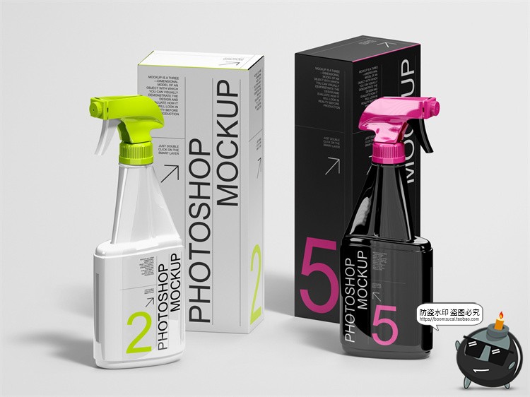 去污清洁剂分装喷雾除臭瓶产品包装贴图展示效果样机PSD模板素材-设计猿