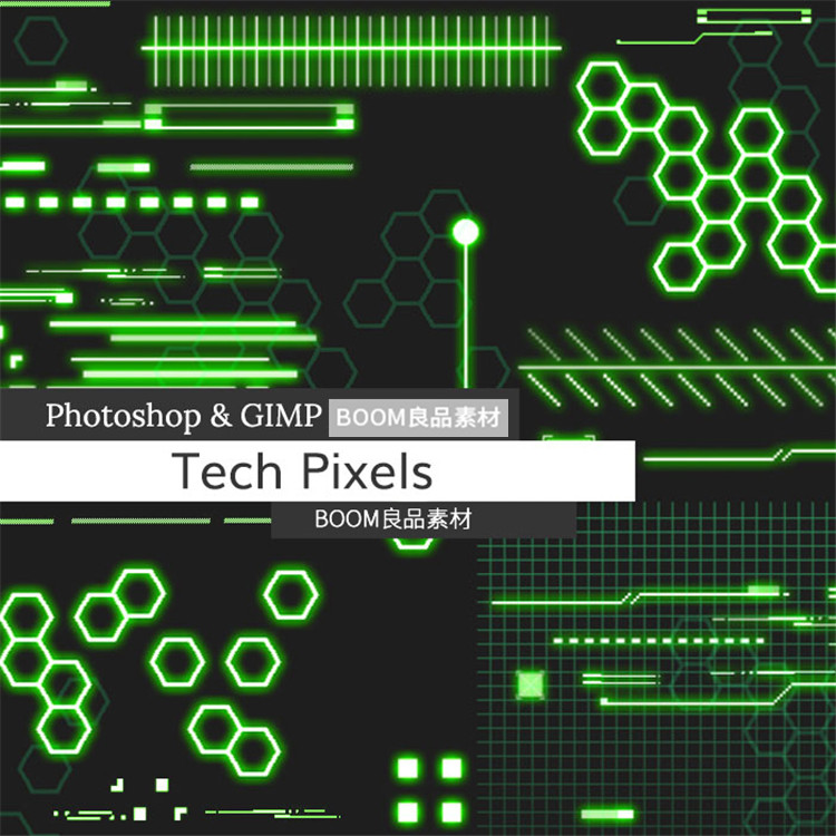 图片[3]-高科技元素蜂巢未来科幻装饰图案元素素材画笔abr笔触设计PS笔刷-设计猿