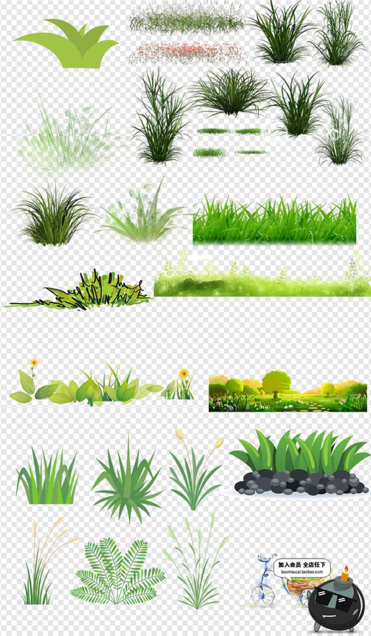 图片[3]-绿色草地小草杂草小花卡通手绘免扣PSD模板图免抠装饰背景PS素材-设计猿