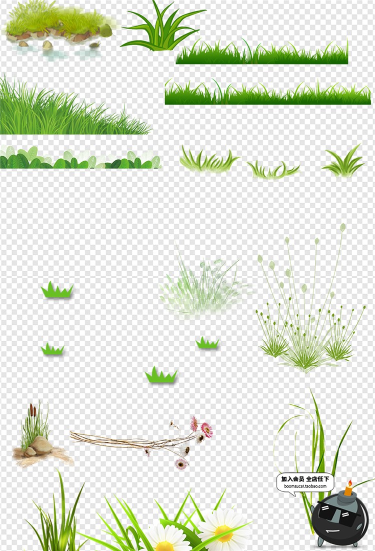 图片[6]-绿色草地小草杂草小花卡通手绘免扣PSD模板图免抠装饰背景PS素材-设计猿
