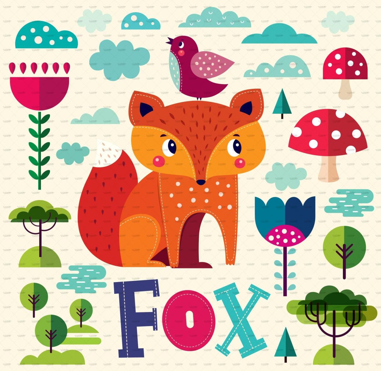 卡通可爱扁平化动物狮子狐狸鸟鳄鱼插画AI矢量PSD模板设计PS素材-设计猿