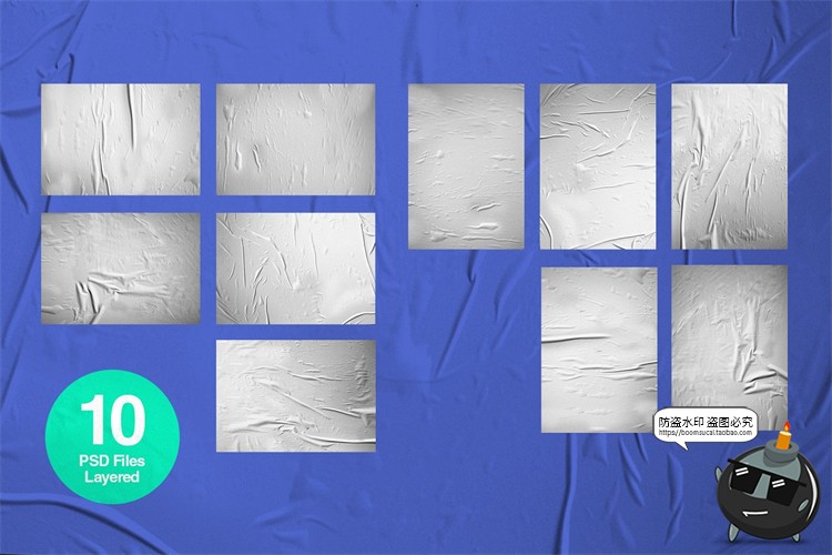 褶皱胶合海报不平整墙贴效果展示样机mockup智能贴图PSD模版素材-设计猿