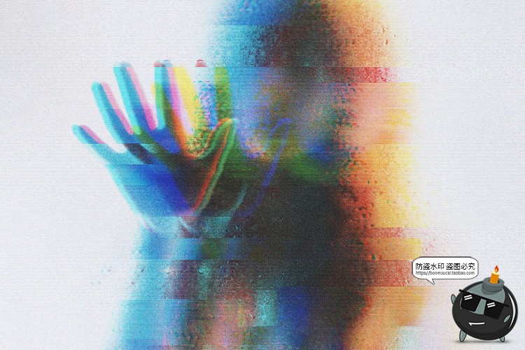 未来迷幻酸性信号故障艺术图片扭曲错误模糊特效样机PSD模板素材-设计猿