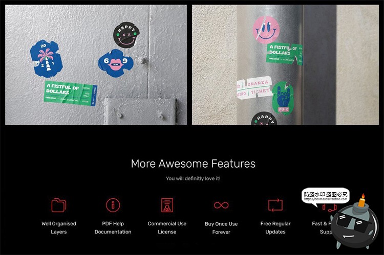 做旧破损贴纸潮流街头艺术褶皱撕裂贴纸贴图样机PSD模板PS素材-设计猿