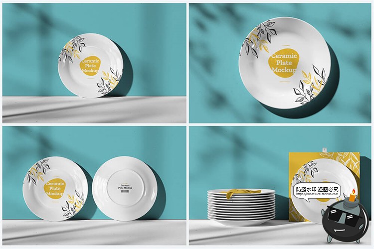 陶瓷餐具盘子餐盘菜盘LOGO图案mockups样机智能贴图PSD模板PS素材-设计猿