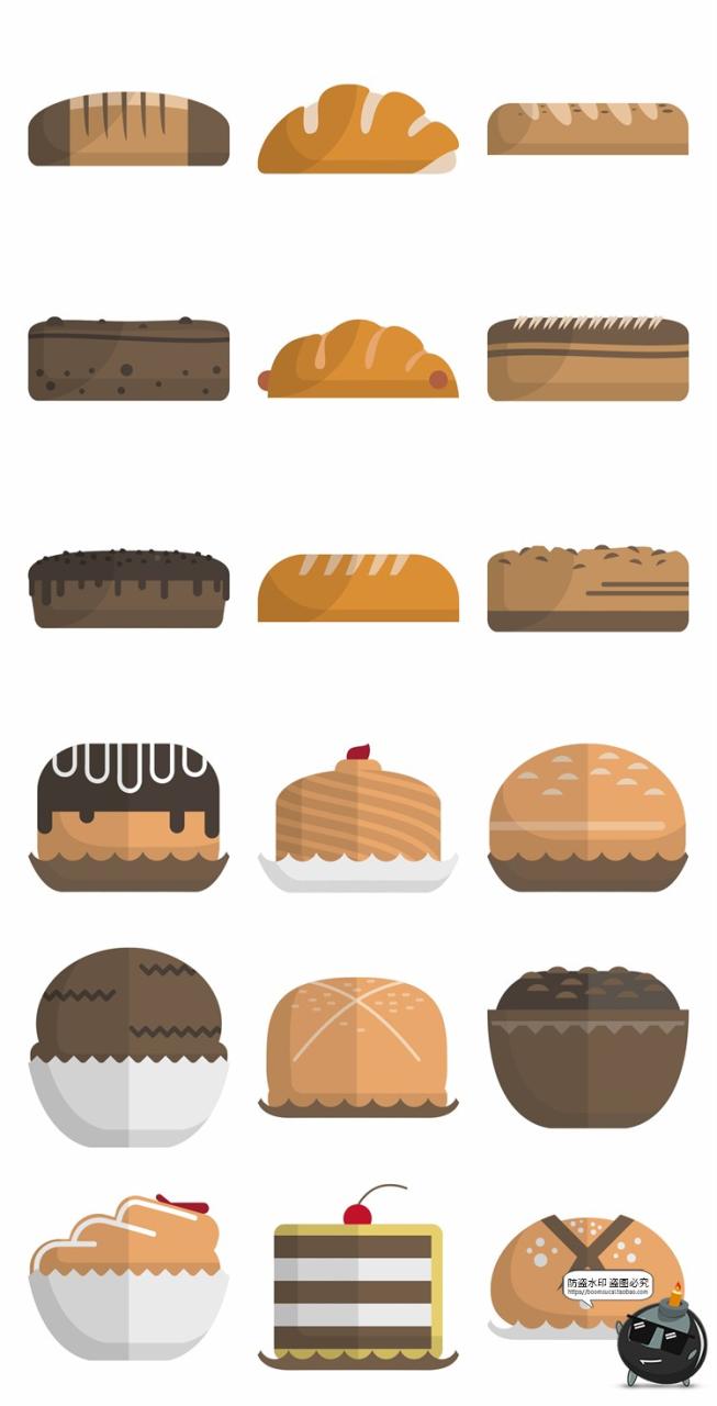 扁平化卡通咖啡面包烘焙蛋糕下午茶图标图形AI矢量PNG免抠素材-设计猿