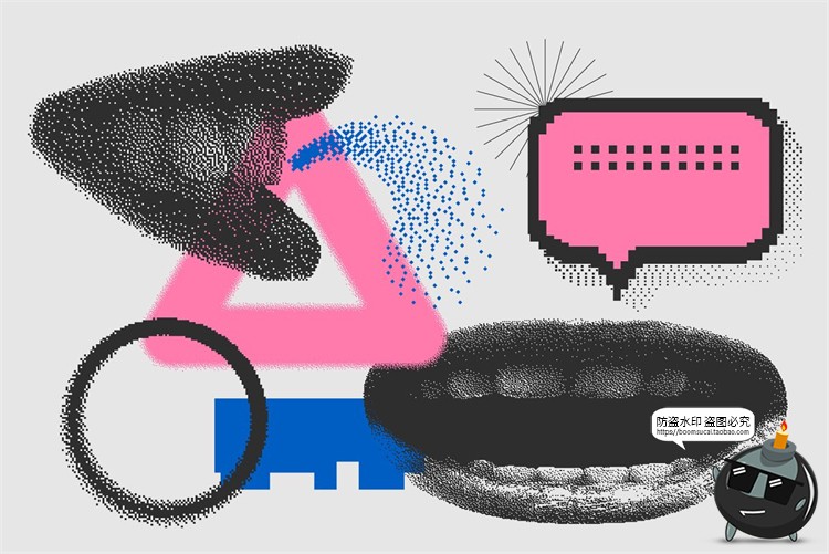 复古派蒸汽波未来颗粒感半调风像素图形装饰PNG免抠AI矢量素材-设计猿