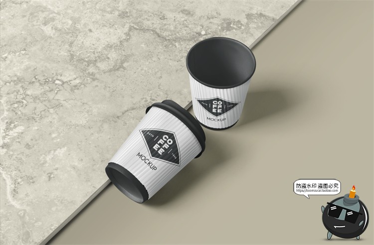 一次性咖啡纸杯热饮杯子奶茶豆浆杯带场景贴图样机PSD模板PS素材-设计猿
