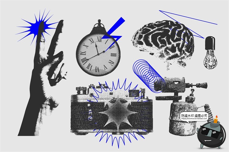 复古蒸汽波粗野艺术半色调颗粒感图形装饰元素AI矢量PNG免抠素材-设计猿