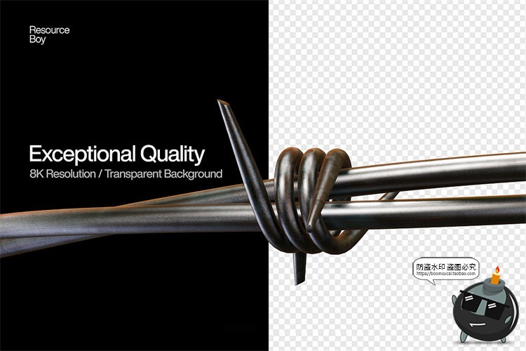 高清酸性铁刺潮流不锈钢金属街头铁丝网PNG免抠后期合成元素素材-设计猿