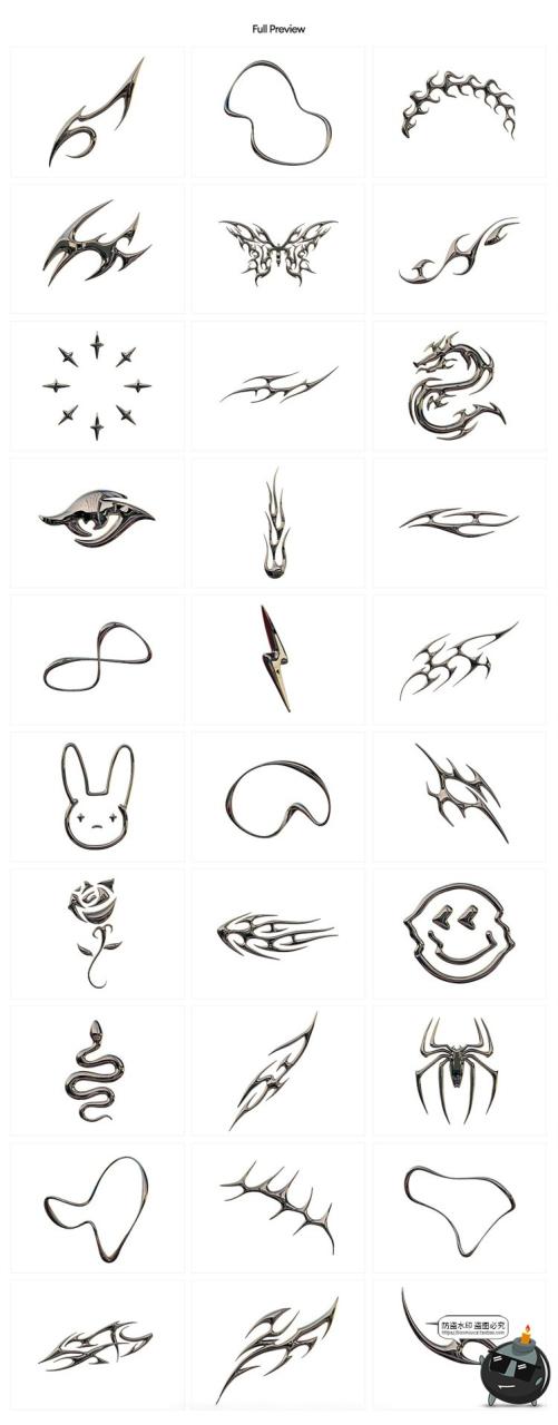 复古金属镀铬酸性故障街头摇滚时尚荆棘潮牌图案PNG免抠图片素材-设计猿