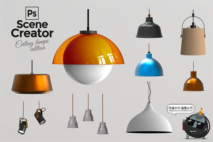 简约风格家居软装装修透明吸顶灯灯饰氛围灯PNG免抠PSD模板素材-设计猿