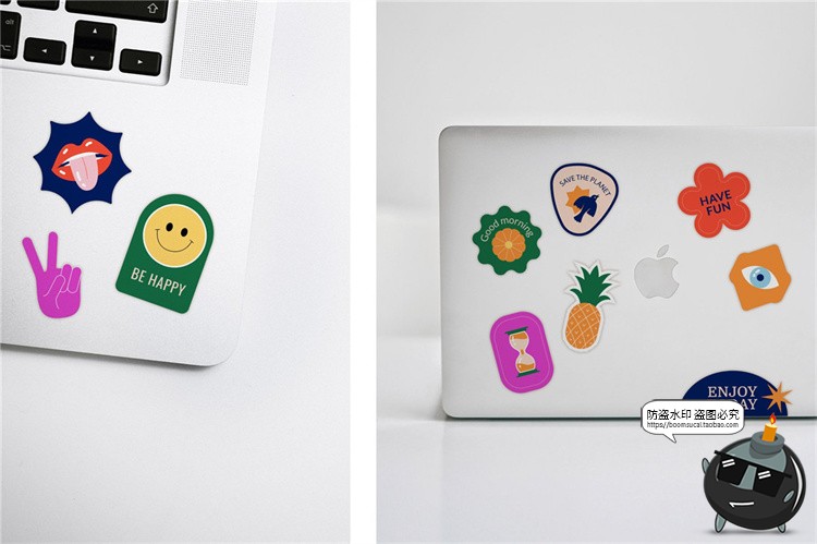 新复古标签集卡通港式水果花卉装饰AI矢量PNG免抠贴纸元素素材-设计猿