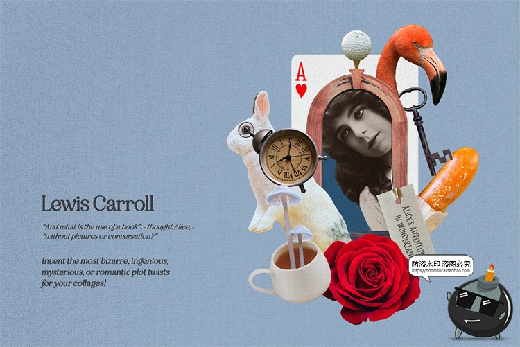 复古波普蒸汽波拼接剪贴画人物建筑植物撕纸笔迹抽象PNG免抠素材-设计猿