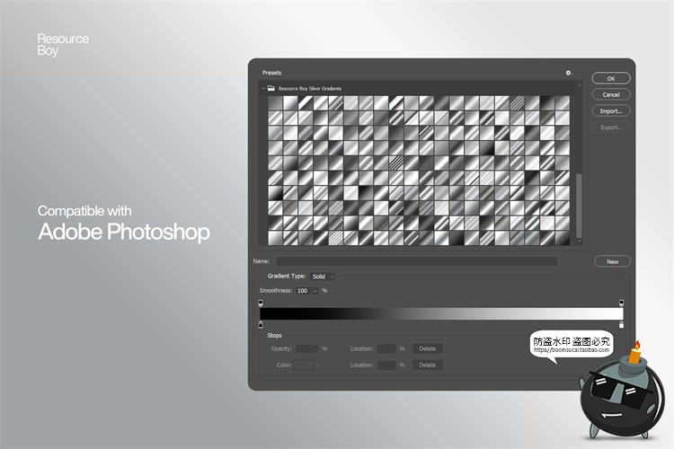 银色金属质感效果渐变变色PS预设配色插件颜色梯度grd格式PS素材-设计猿