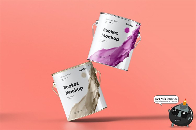 金属油漆桶乳胶漆涂料包装铁桶效果展示mockups样机PSD模板PS素材-设计猿