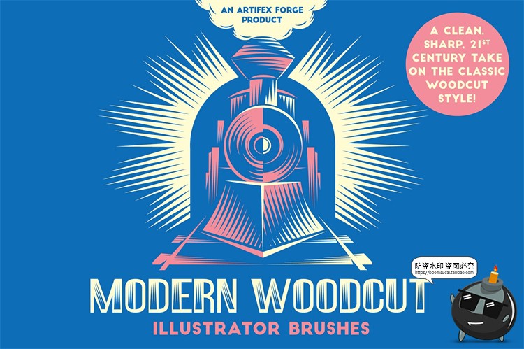 图片[1]-100款木刻风格版画锐利线条清晰锋利剪贴插画效果Ai矢量笔刷素材-设计猿