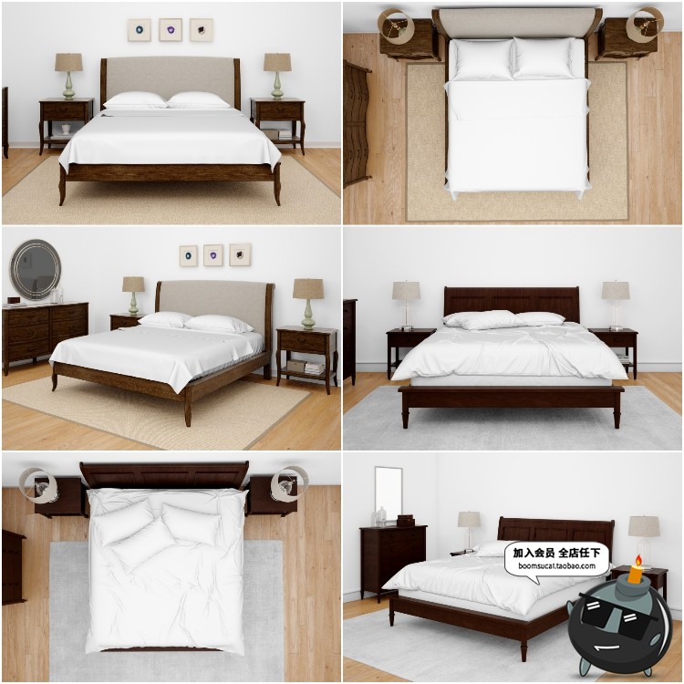 床上用品布艺床单枕头印花图案效果图贴图房间样机PSD模板PS素材-设计猿