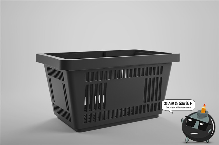 连锁超市品牌购物篮手提塑料篮子品牌Logo贴图样机PSD模板PS素材-设计猿