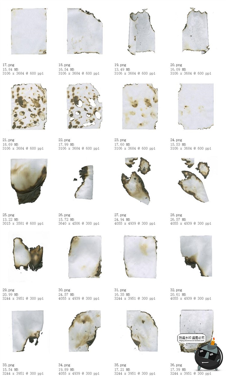 图片[3]-复古做旧燃烧纸张烧焦边缘烧裂旧纸张PNG纹理背景ABR笔刷PS素材-设计猿