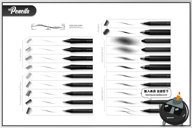 图片[2]-素描炭笔黑白灰铅笔纹理效果手绘笔画草稿画画手绘板PS笔刷素材-设计猿
