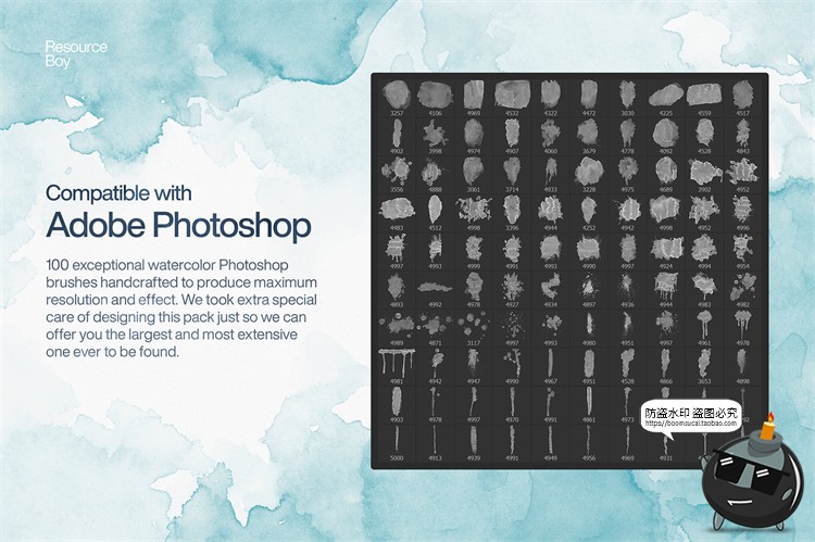 图片[2]-自然水彩水墨颜料晕染水洗渗透效果PS笔刷brush笔触ABR格式PS素材-设计猿
