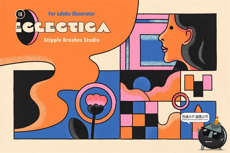 图片[1]-潮流复古怀旧漫画艺术颗粒感喷枪涂鸦效果手绘插画噪点AI笔刷素材-设计猿