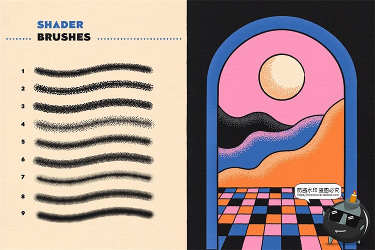 图片[5]-潮流复古怀旧漫画艺术颗粒感喷枪涂鸦效果手绘插画噪点AI笔刷素材-设计猿