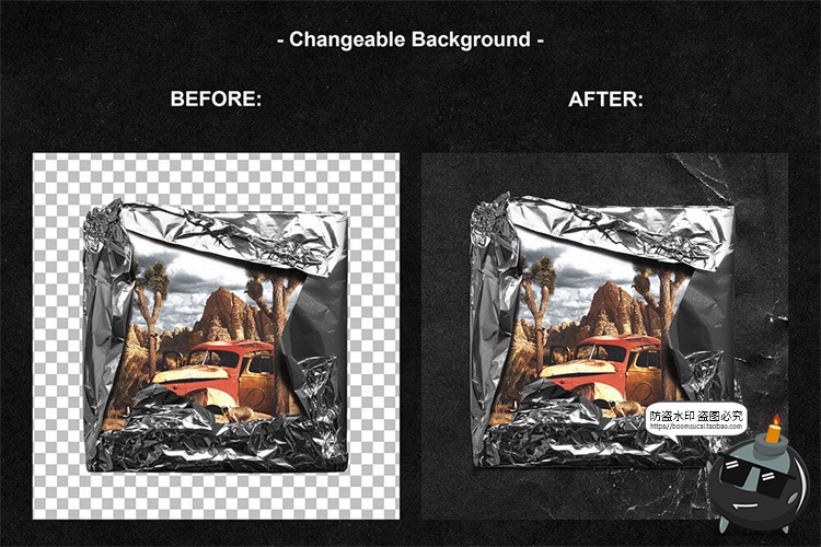 图片[4]-潮流重金属铝箔锡纸锡箔CD光盘封面包边褶皱包装样机PSD模板素材-设计猿