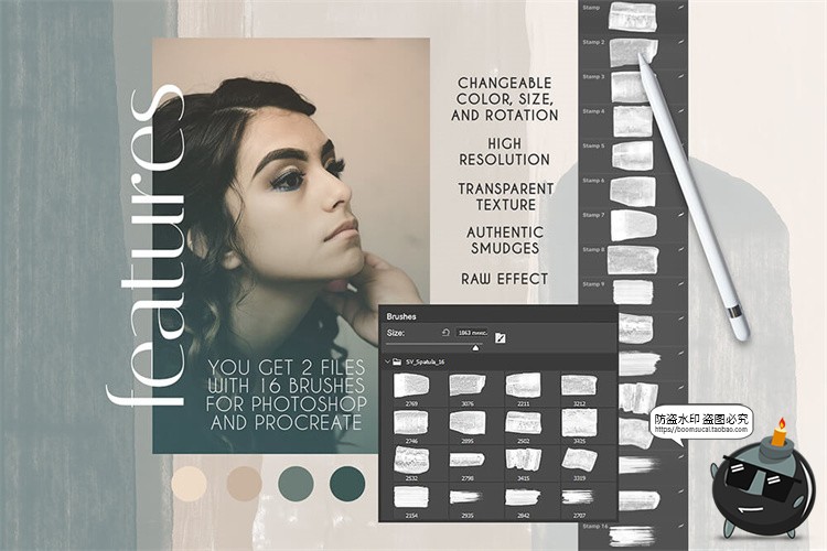 图片[3]-水彩粉末晕染效果画笔涂抹痕迹文艺PS笔刷brush笔触ABR格式素材-设计猿