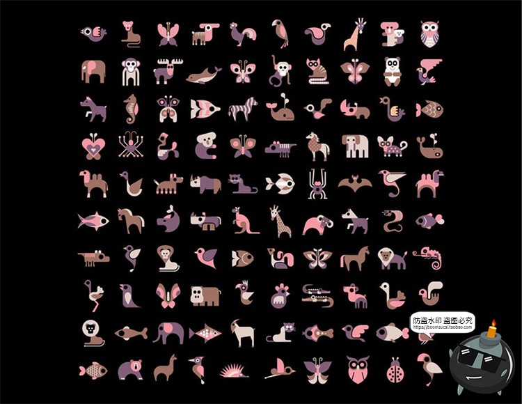 扁平化动物园抽象昆虫动物艺术图标icons标志AI矢量PSD模板素材-设计猿