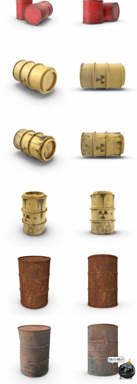 破旧生锈汽油桶化学制品凹痕铁桶场景后期合成PNG免抠图PSD素材-设计猿
