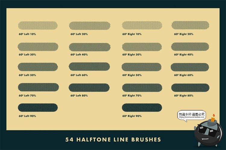 图片[5]-复古半色调波浪线条点阵波点绘画插画漫画笔刷PS笔刷ABR格式素材-设计猿