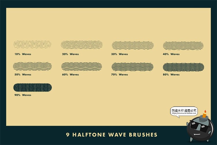 图片[7]-复古半色调波浪线条点阵波点绘画插画漫画笔刷PS笔刷ABR格式素材-设计猿