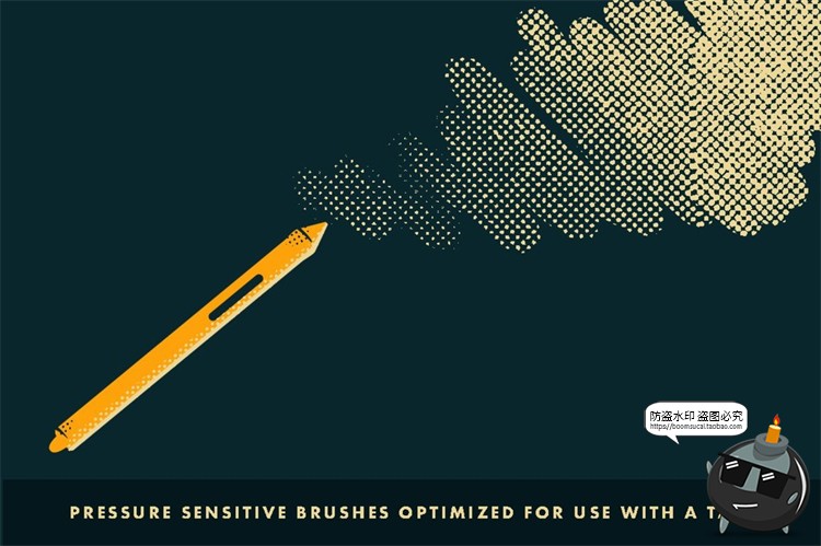 图片[8]-复古半色调波浪线条点阵波点绘画插画漫画笔刷PS笔刷ABR格式素材-设计猿