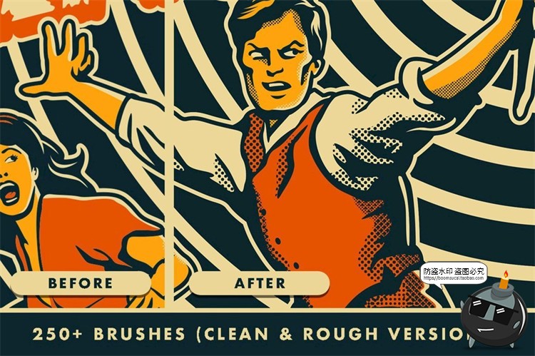 复古半色调波浪线条点阵波点绘画插画漫画笔刷PS笔刷ABR格式素材-设计猿