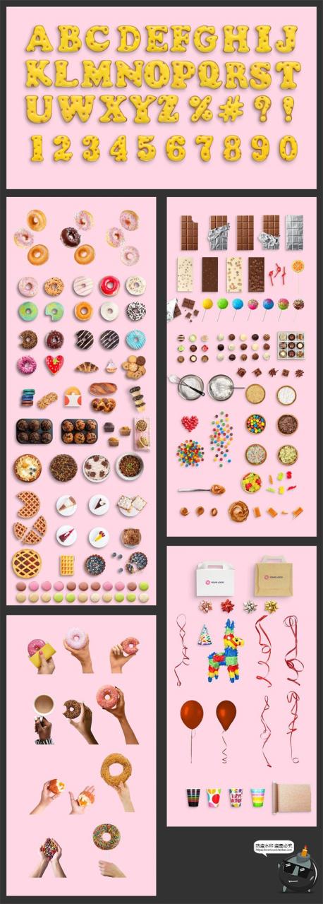 甜品专题 蛋糕下午茶甜甜圈零食饼背景场景装饰元素PSD模板PS素材-设计猿