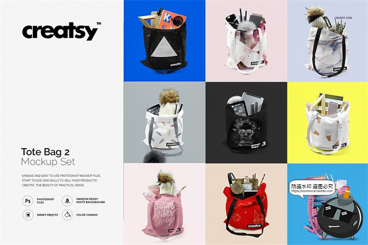 图片[1]-帆布袋布袋购物袋手提袋单肩袋装满物品智能贴图样机PSD模板素材-设计猿