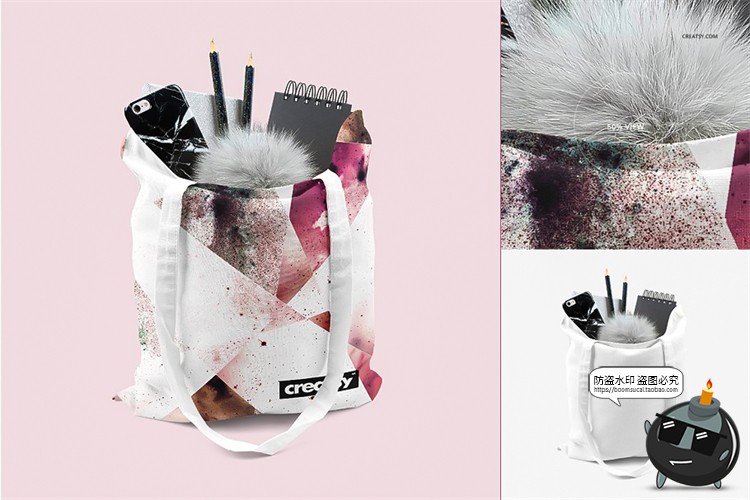 图片[2]-帆布袋布袋购物袋手提袋单肩袋装满物品智能贴图样机PSD模板素材-设计猿