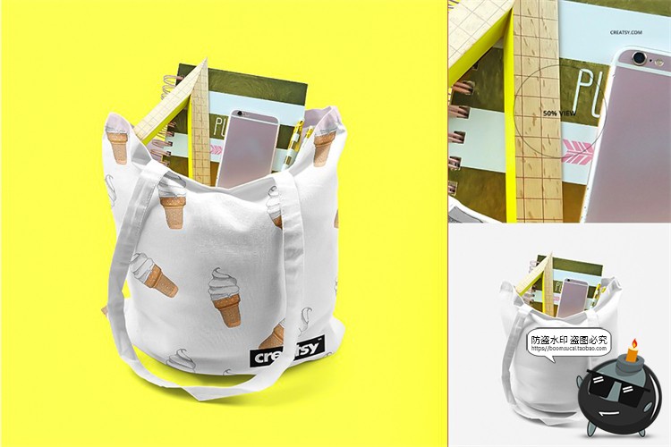 图片[5]-帆布袋布袋购物袋手提袋单肩袋装满物品智能贴图样机PSD模板素材-设计猿