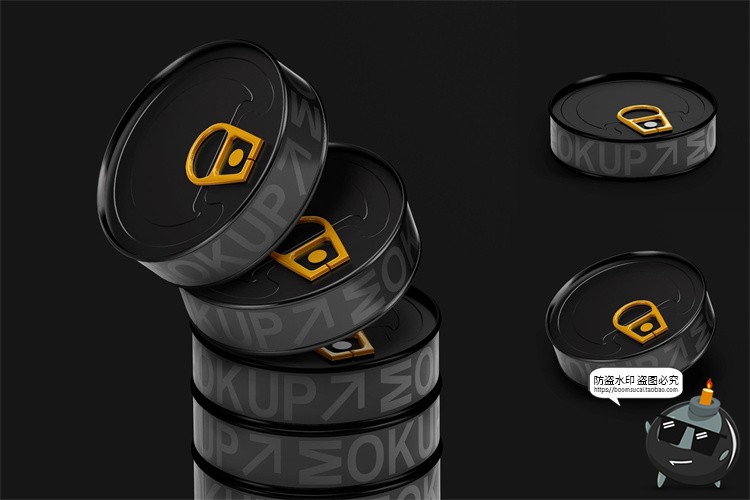 图片[1]-圆形食品扁罐头易拉罐密封罐真空产品包装效果图展示PSD样机素材-设计猿