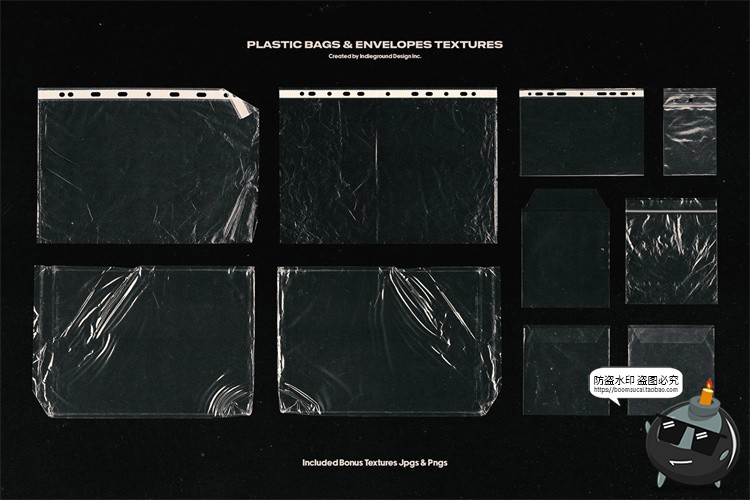 塑料质感透明薄膜收缩气泡纸张保护袋后期叠加纹理PNG免抠素材-设计猿