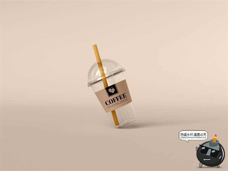 图片[1]-透明塑料奶茶果汁咖啡热饮杯包装VI效果图贴图样机PSD模板PS素材-设计猿