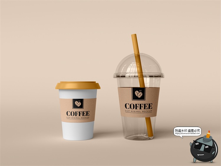 图片[2]-透明塑料奶茶果汁咖啡热饮杯包装VI效果图贴图样机PSD模板PS素材-设计猿