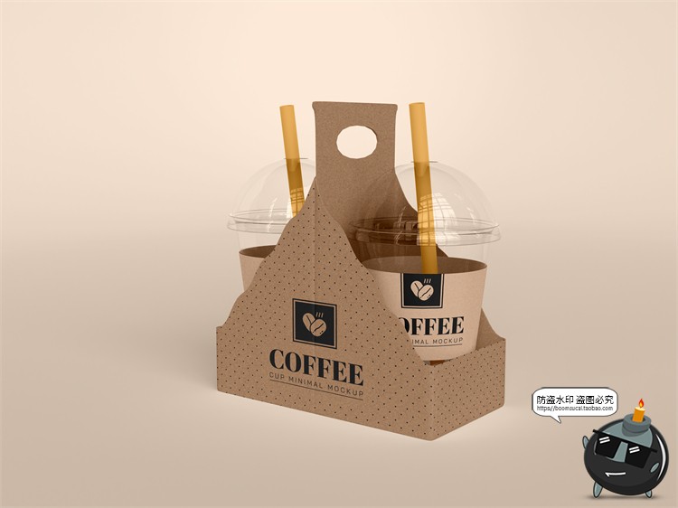 透明塑料奶茶果汁咖啡热饮杯包装VI效果图贴图样机PSD模板PS素材-设计猿