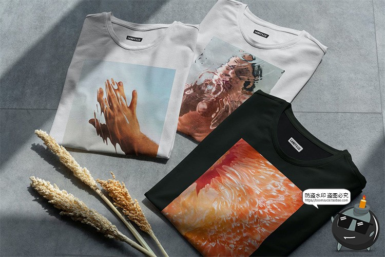 图片[2]-折叠短袖T恤上衣衣服印花图案智能贴图效果图展示样机PSD模板素材-设计猿