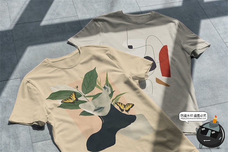 图片[3]-折叠短袖T恤上衣衣服印花图案智能贴图效果图展示样机PSD模板素材-设计猿