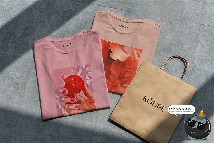 图片[4]-折叠短袖T恤上衣衣服印花图案智能贴图效果图展示样机PSD模板素材-设计猿